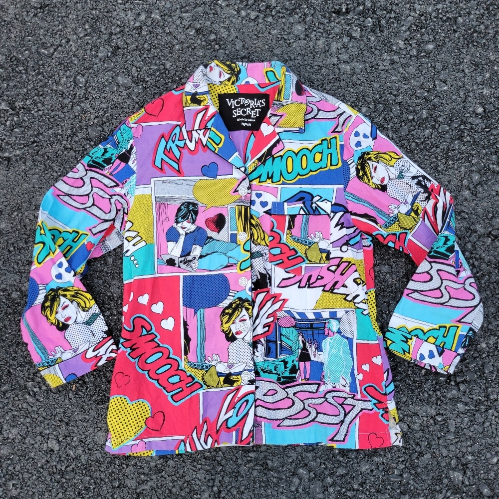 Victoria's Secret 90’s Cartoon Comics Pop Art Flannel Pajama Top Size Medium - Picture 9 of 15